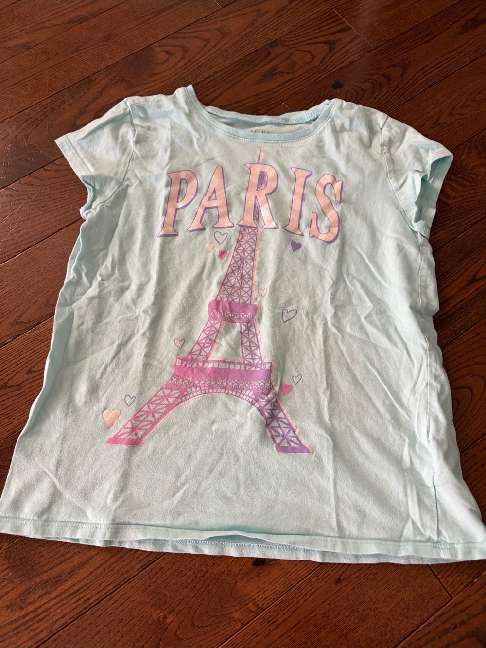 🔥 5/$25 - Paris Eiffel Tower Graphic Tee for Kids - Light Blue & Pink